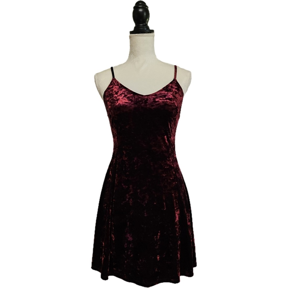 Arizona Jeans Co Burgundy Velvet Mini Slip Dress Size‎ M Vamp Fairy Grunge Y2K